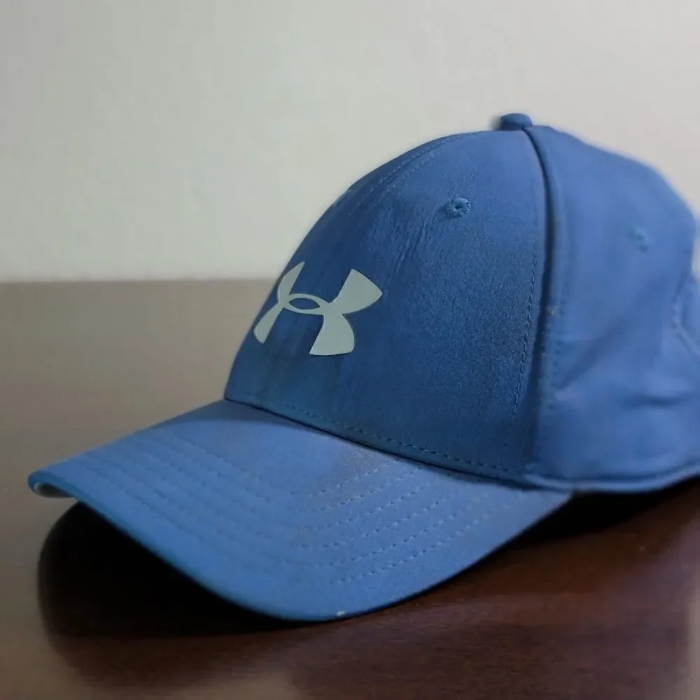 Under Armour Heat Gear Fitted Hat Cap Blue Gray Size Medium Large Elastic